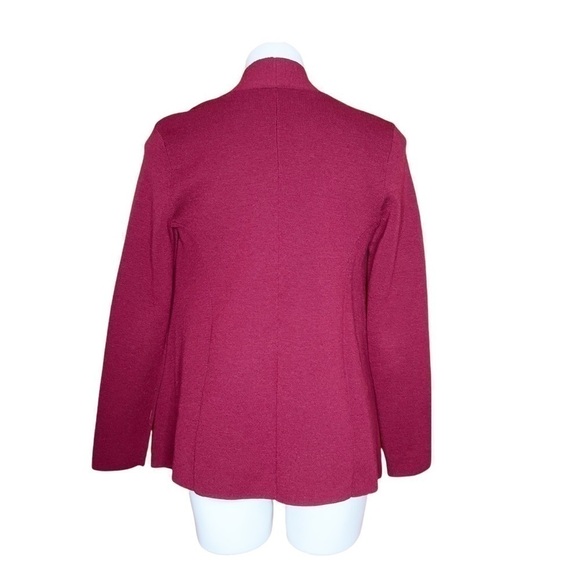 Eileen Fisher Burgundy Open Front Draped Moto Style Wool Cardigan - Picture 3 of 7